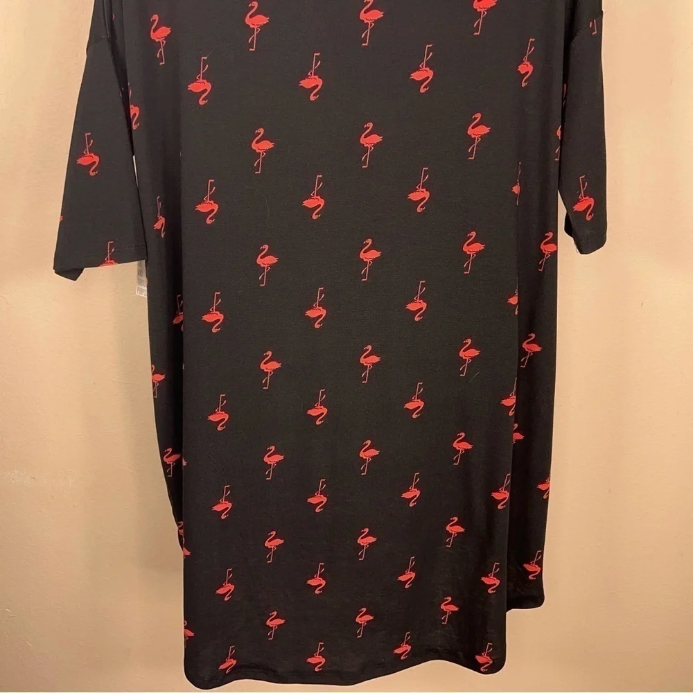 NEW XS LULAROE BLACK PINK FLAMINGO TEE IRMA STYLE OVERSIZED FLORIDA TUNIC
